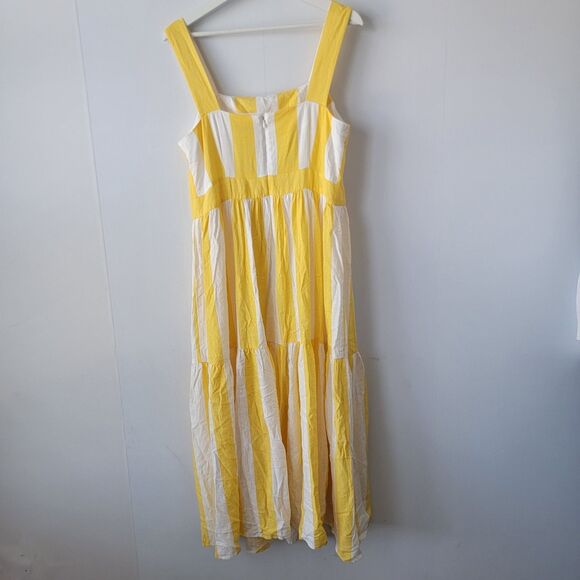Ann Taylor womens Linen blend Sundress Dress sz 10 Striped Square Neck Midi - Picture 2 of 8